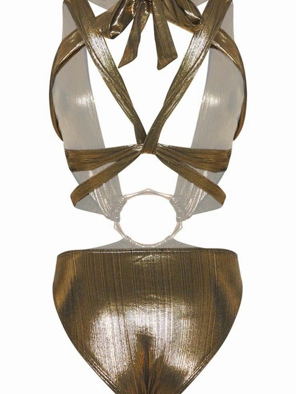 PrettyLittleThing Metallic Gold Cut-Out One Piece Swimsuit - Picture 2 of 7